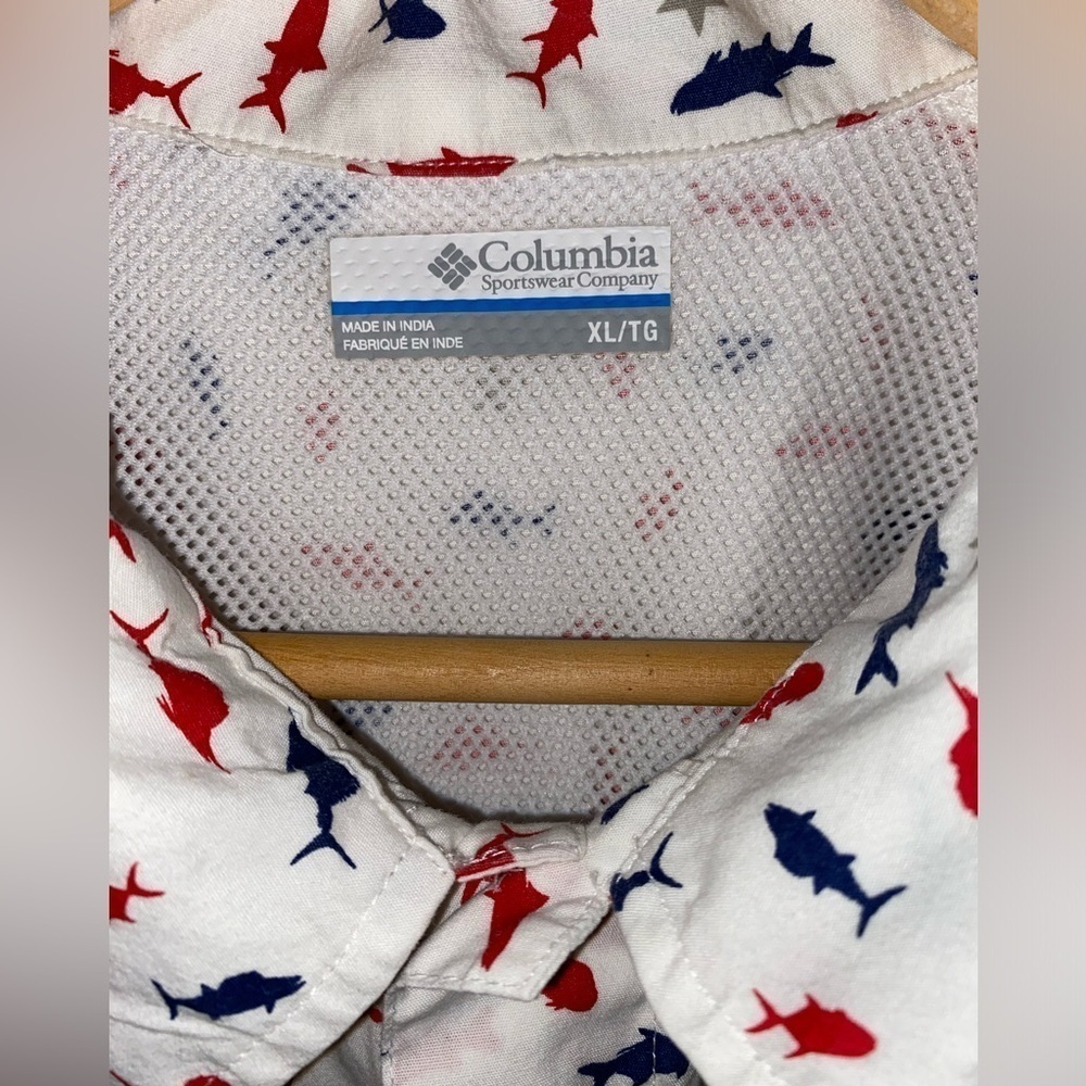 Columbia Red White and Blue Men’s Best Fishing Short Sleeve Shirt, Americana USA - Picture 5 of 8